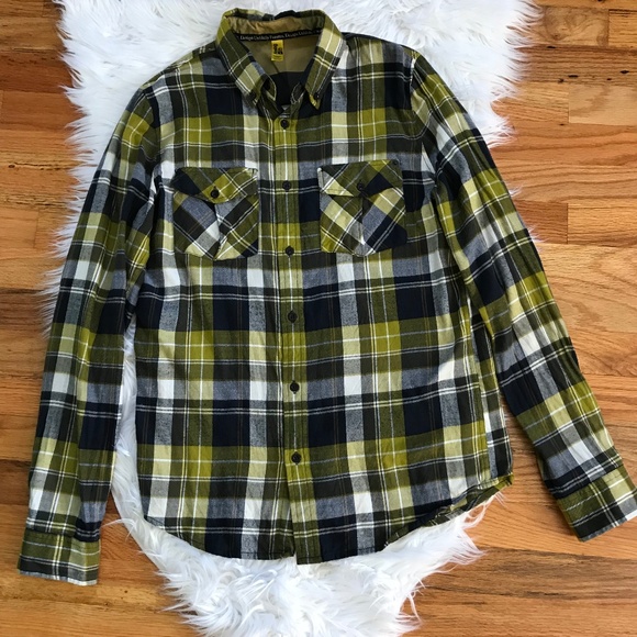 Analog Mens Blue Gold Flannel Shirt 